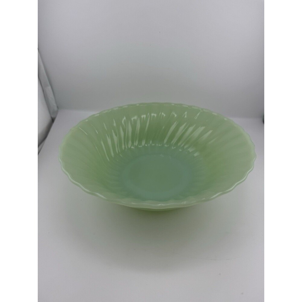Vintage Jadite Anchor Hocking Shell Serving Bowl Milk Glass Art Deco